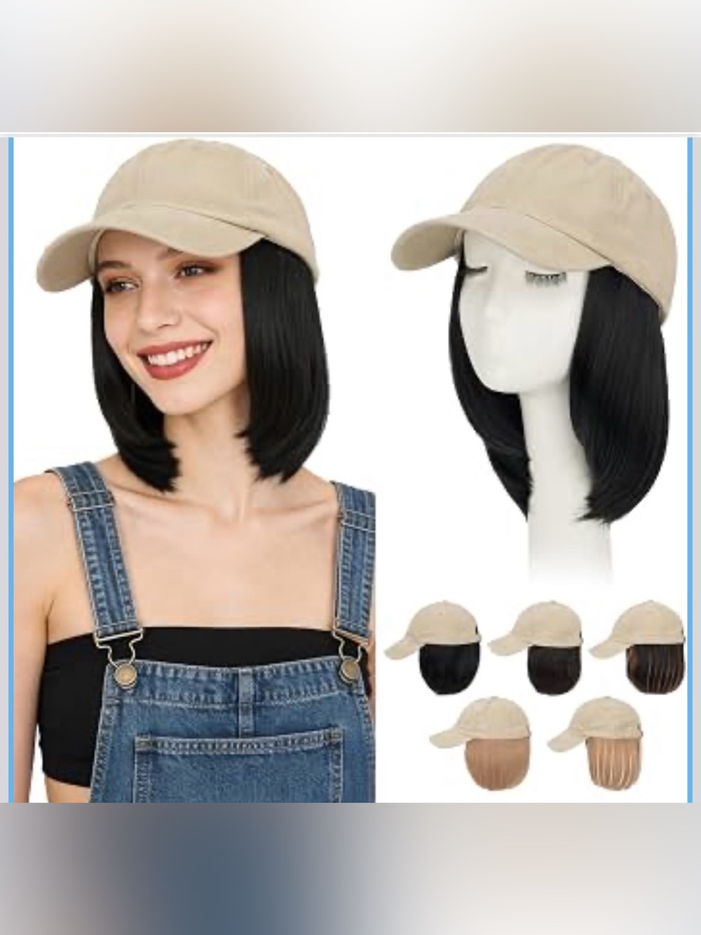 Hat Wig, Distressed Baseball Cap Wig with Hair 6inch Black